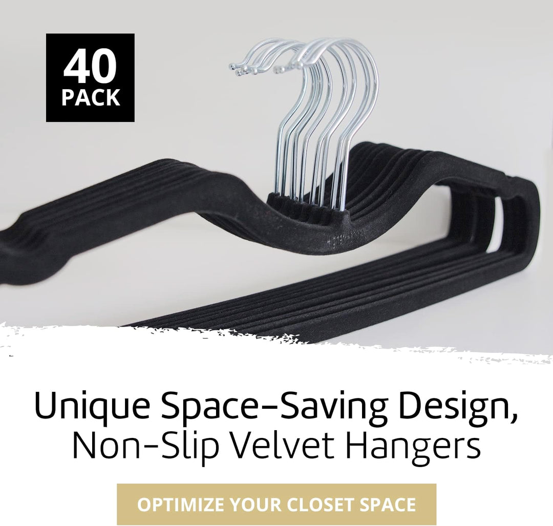 Black Velvet Slim Non-Slip Short Neck Vertical-Space-Saving Hangers by Higher Hangers