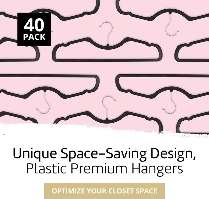 Slim Black (NON-VELVET) Short Neck Vertical-Space-Saving Hangers by Higher Hangers