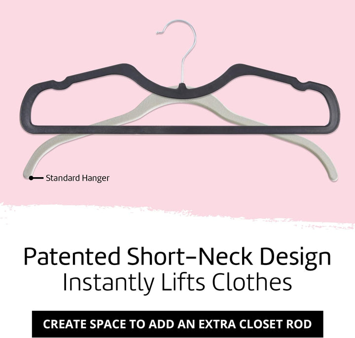 Slim Black (NON-VELVET) Short Neck Vertical-Space-Saving Hangers by Higher Hangers