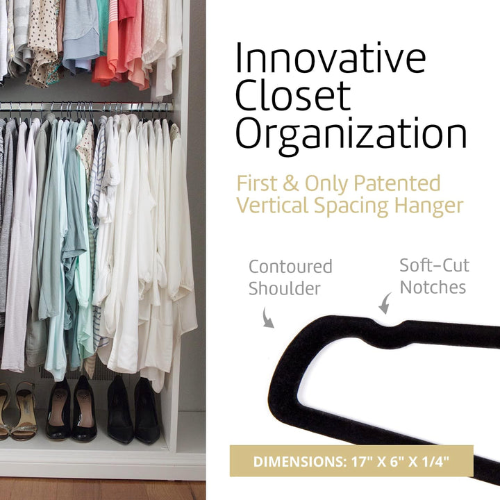 Black Velvet Slim Non-Slip Short Neck Vertical-Space-Saving Hangers by Higher Hangers